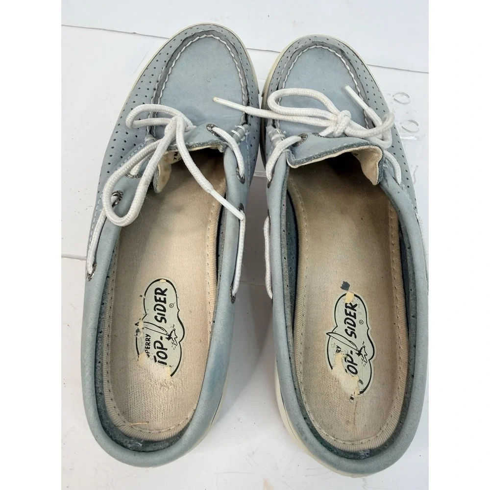 Sperry Top-Sider Boat Shoes Women's 7M Blue Perforated Leather‎ Lace Deck Shoes